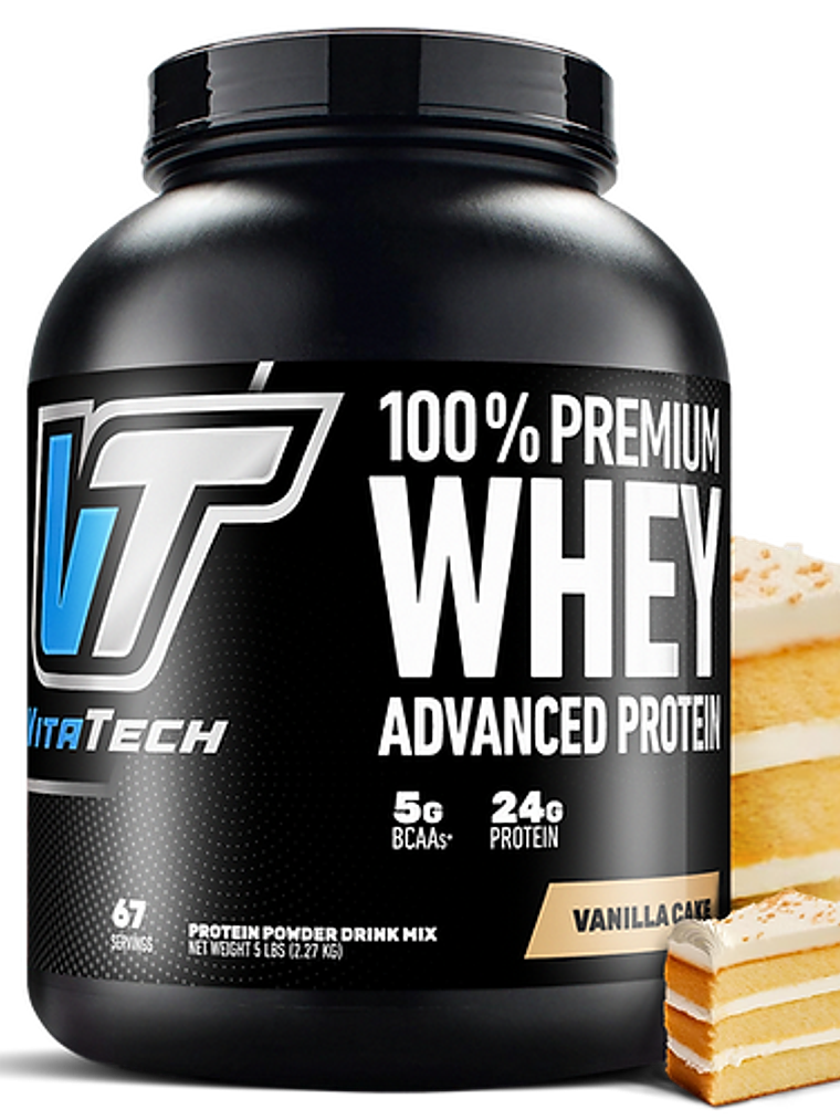100% PREMIUM WHEY Advanced Protein - 5 lbs / 67 servicios, vainilla cake 1