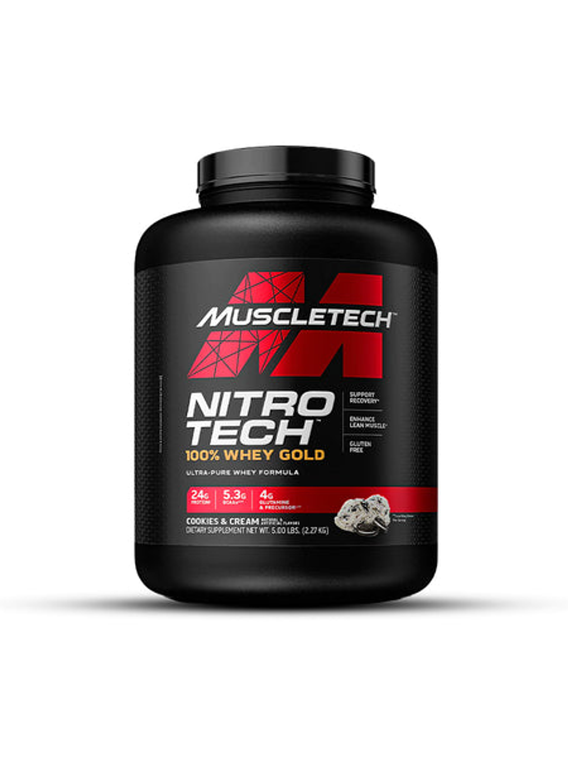 NitroTech 100% WHEY GOLD - 5 lbs / 69 servicios, cookies & cream 1