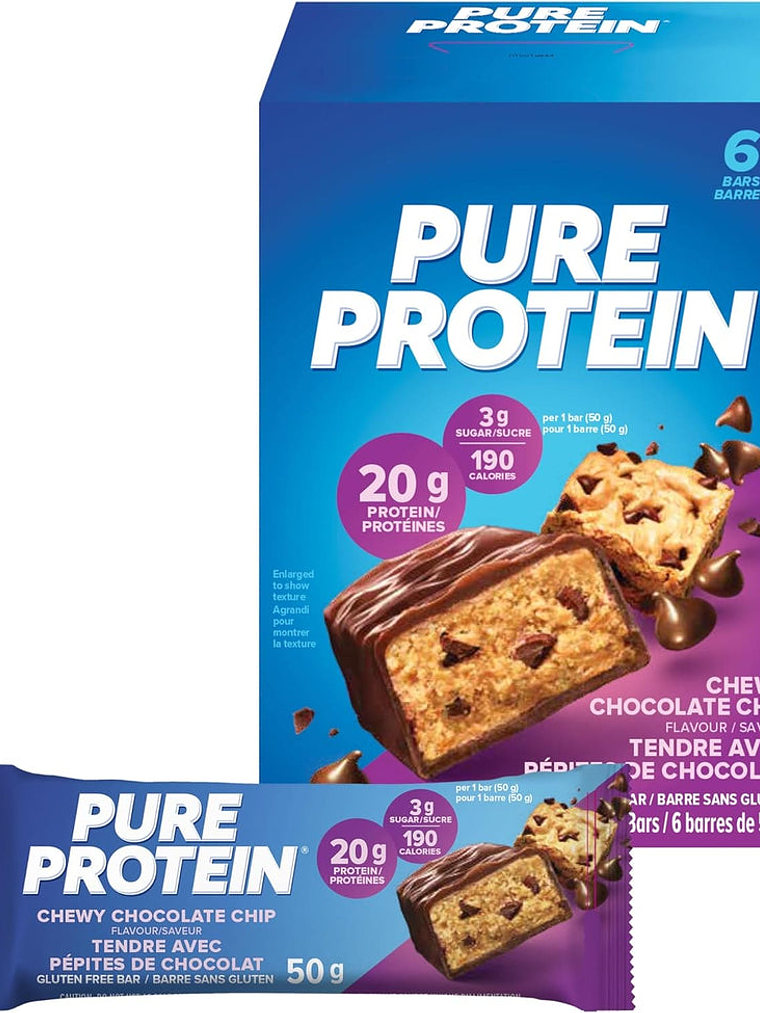 PURE PROTEIN 20 grs Protein Bar GLUTEN FREE - 6 unidades / 50 grs, chewy chocolate chip 1