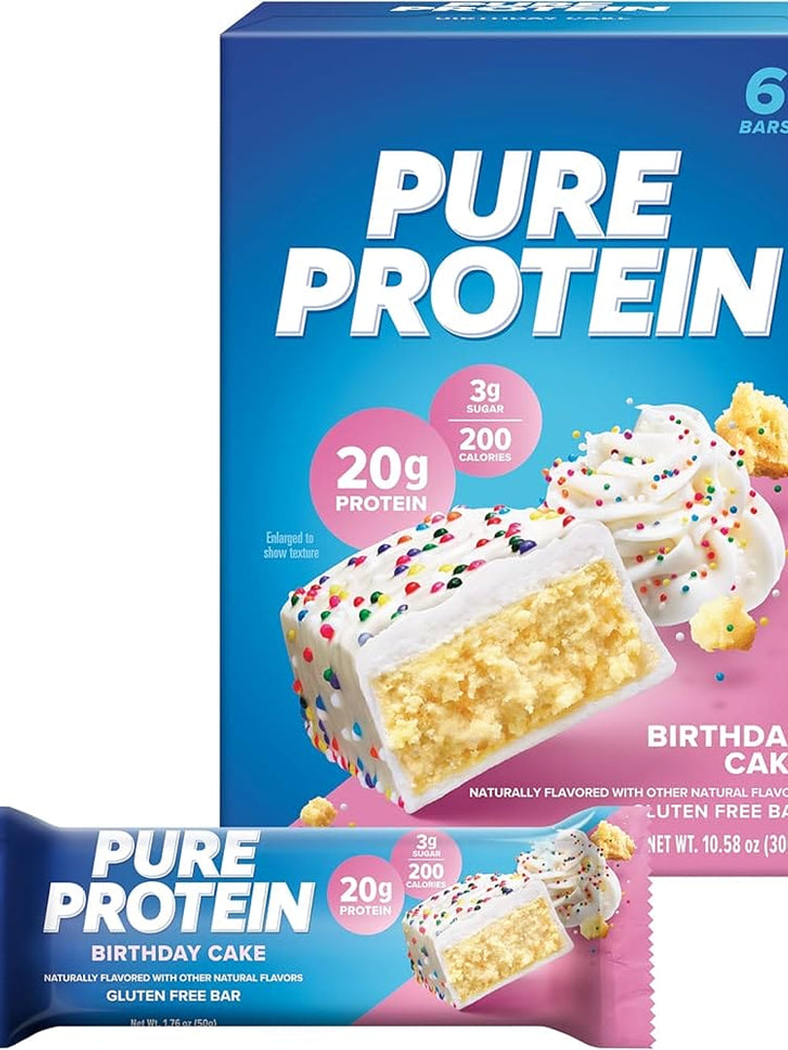 PURE PROTEIN 20 grs Protein Bar GLUTEN FREE - 6 unidades / 50 grs, birthday cake 1