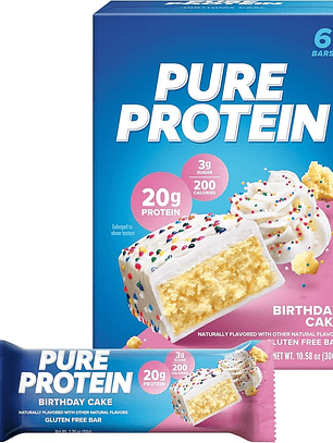 PURE PROTEIN 20 grs Protein Bar GLUTEN FREE - 6 unidades / 50 grs, birthday cake
