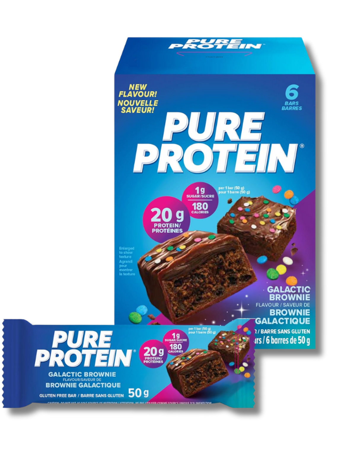 PURE PROTEIN 20 grs Protein Bar GLUTEN FREE - 6 unidades / 50 grs, galactic brownie 1