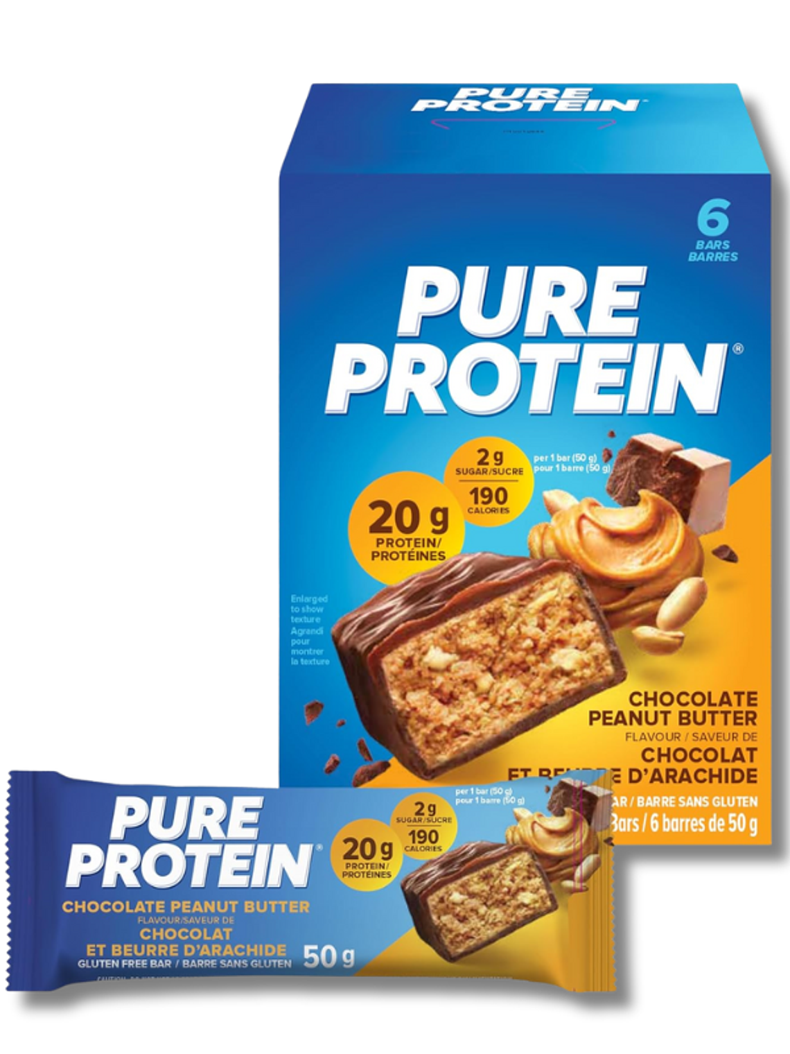 PURE PROTEIN 20 grs Protein Bar GLUTEN FREE - 6 unidades / 50 grs, chocolate peanut caramel 1