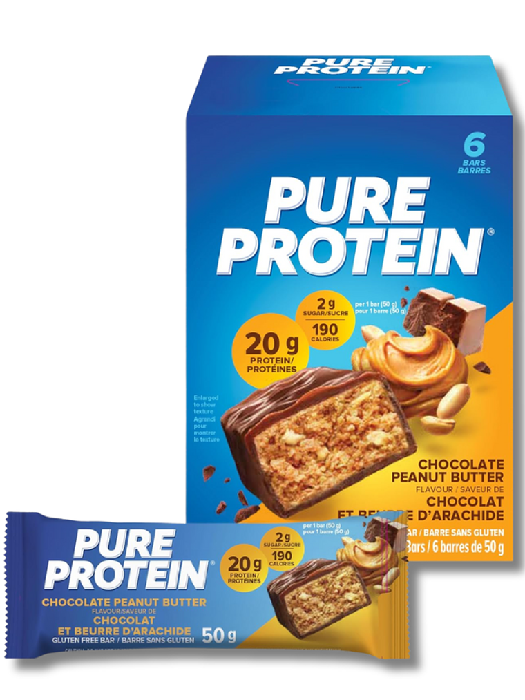 PURE PROTEIN 20 grs Protein Bar GLUTEN FREE - 6 unidades / 50 grs, chocolate peanut caramel 1