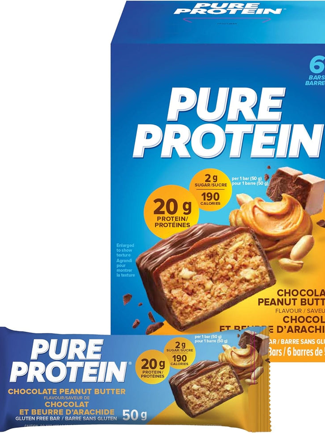 PURE PROTEIN 20 grs Protein Bar GLUTEN FREE - 6 unidades / 50 grs, chocolate peanut butter 1