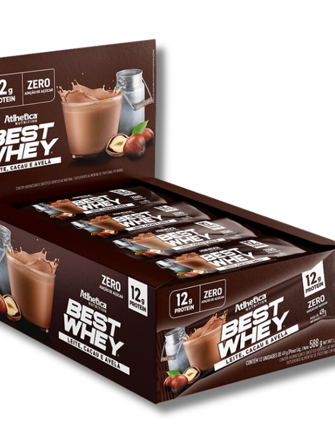 BEST WHEY ZERO 12 grs Protein Bar - 12 unidades / 49 grs, leite cacao & avellana 1