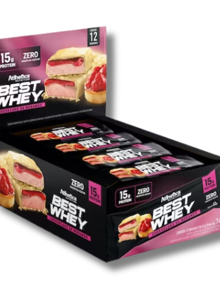 BEST WHEY ZERO 15 grs Protein Bar - 12 unidades / 62 grs, cheesecake de frutilla 1