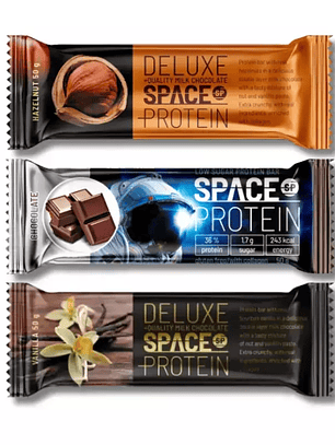 MIX 1 - SPACE 16 grs PROTEIN Bar - 24 unidades / 50 grs, mix 3 sabores (8 U hazelnut / 8 U chocolate caramel / 8 U coconut-cheescake)