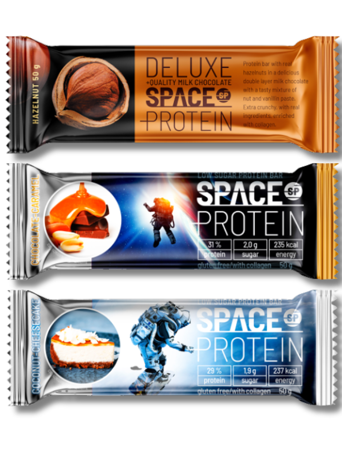 MIX 2 - SPACE 16 grs PROTEIN Bar - 24 unidades / 50 grs, mix 3 sabores (8 U chocolate / 8 U salted caramel / 8 U yogurt-cherry) 1