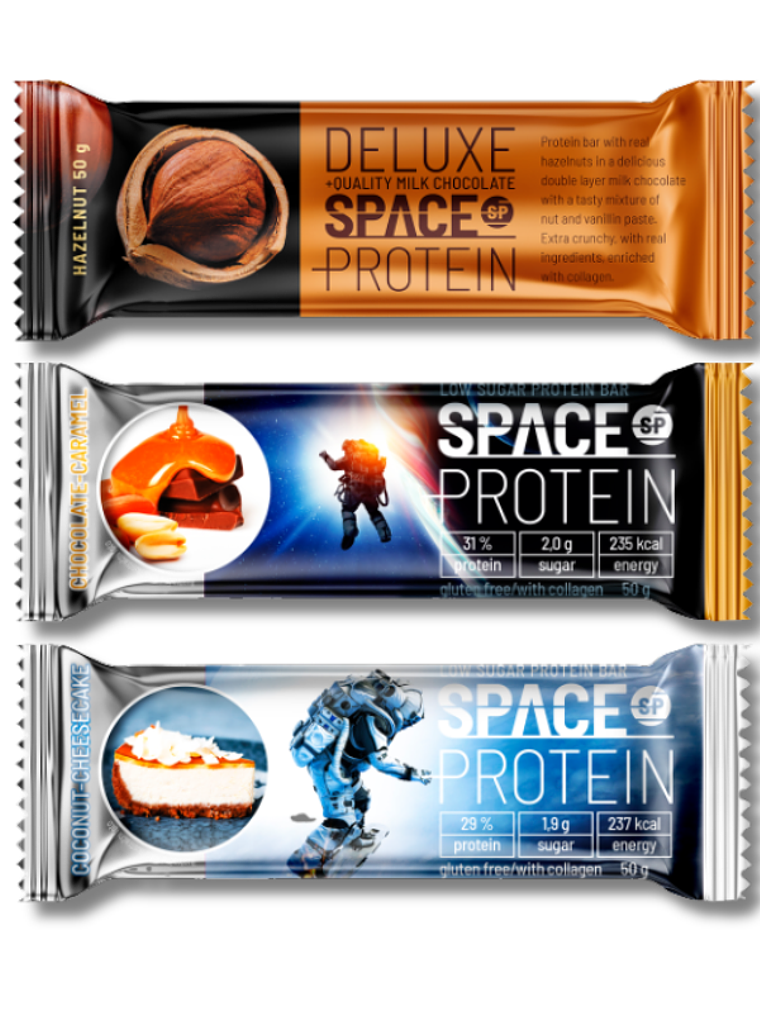 MIX 2 - SPACE 16 grs PROTEIN Bar - 24 unidades / 50 grs, mix 3 sabores (8 U chocolate / 8 U salted caramel / 8 U yogurt-cherry) 1