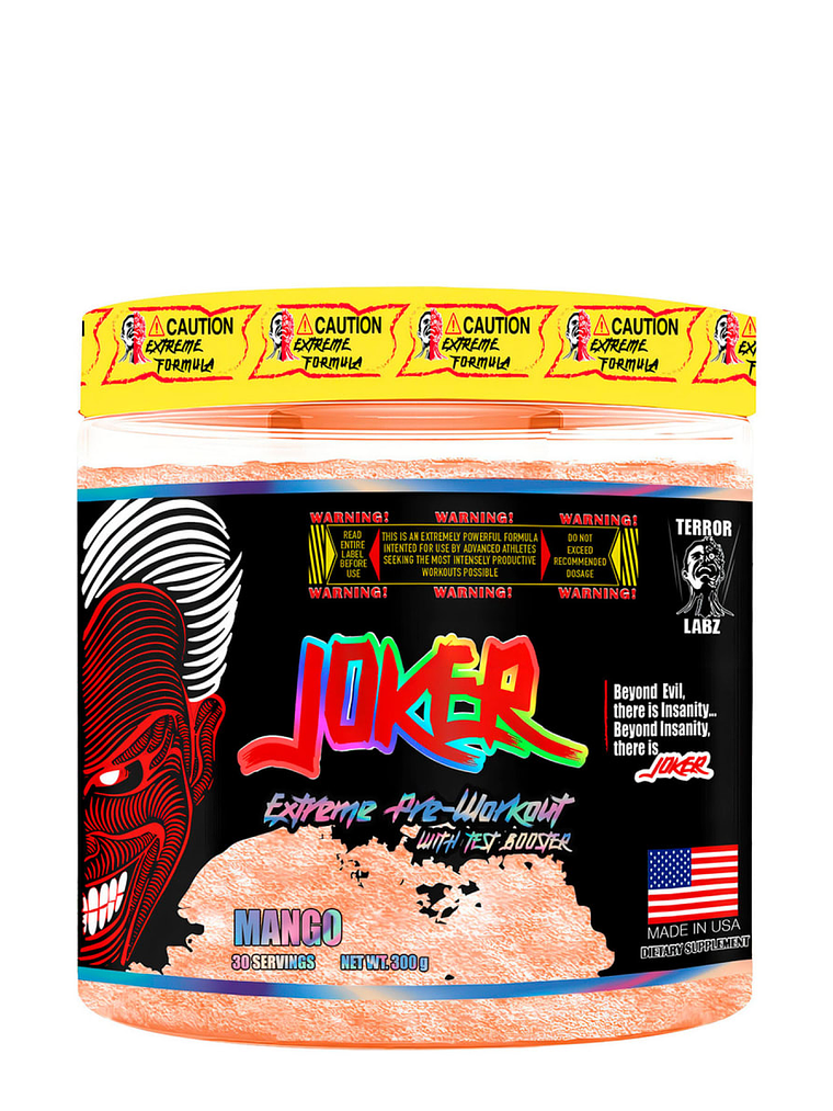 JOKER EXTREME Pre-Workout with TEST BOOSTER USA - 300 grs / 30 servicios, mango 1