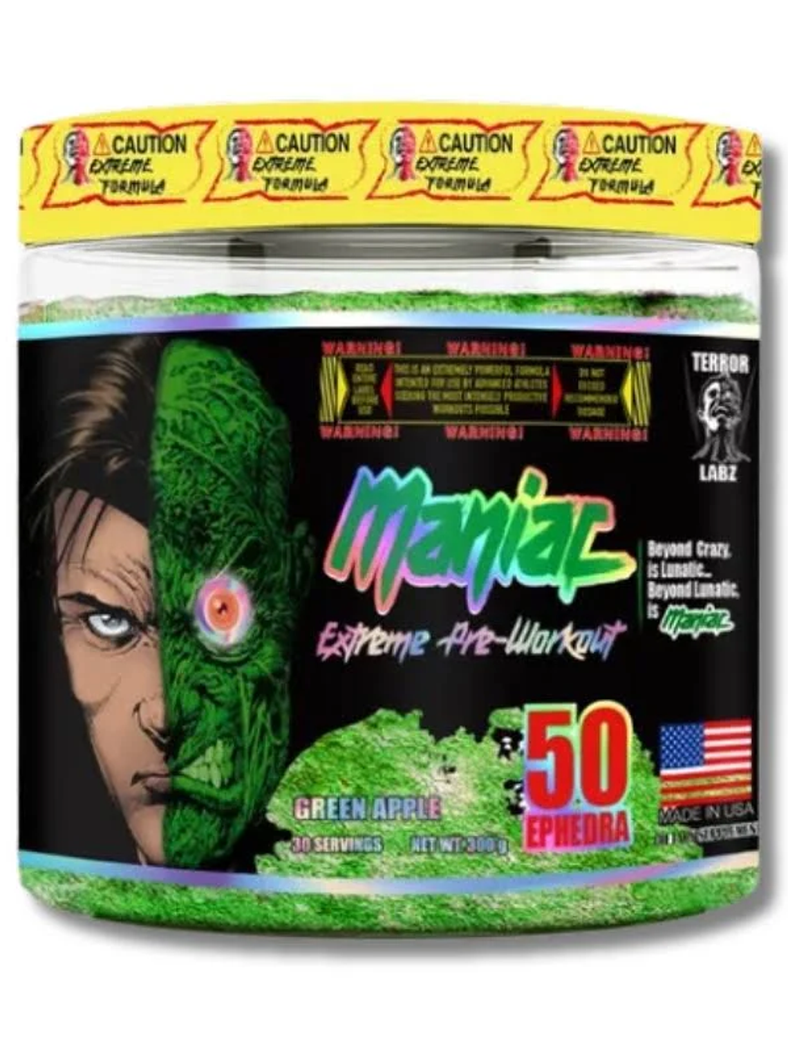 MANIAC EXTREME Pre-Workout USA - 300 grs / 30 servicios, green apple 1