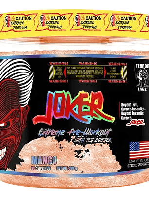 JOKER EXTREME Pre-Workout with TEST BOOSTER USA - 300 grs / 30 servicios, mango
