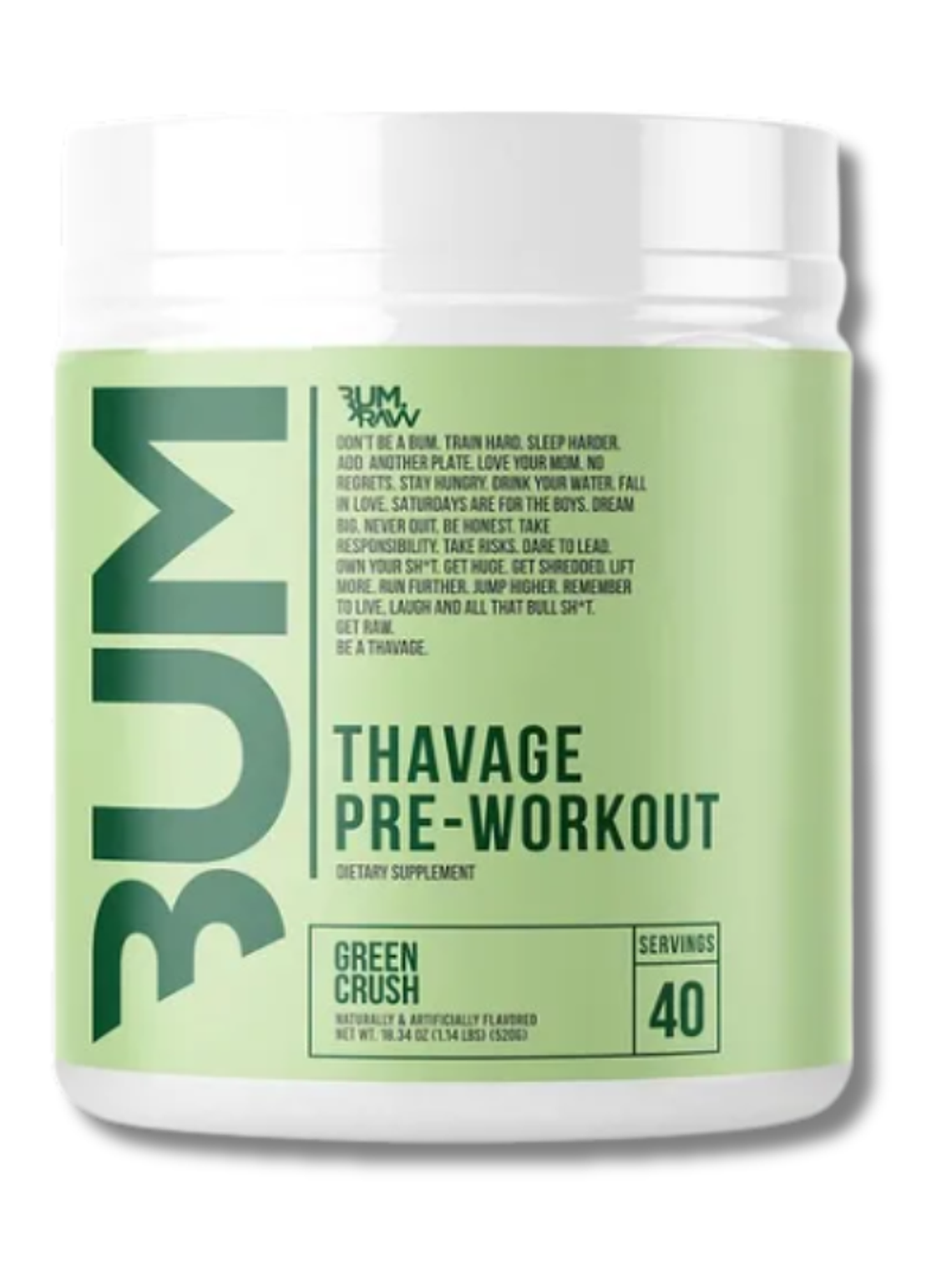BUM THAVAGE Pre-Workout USA - 520 grs / 40 servicios, green crush 1