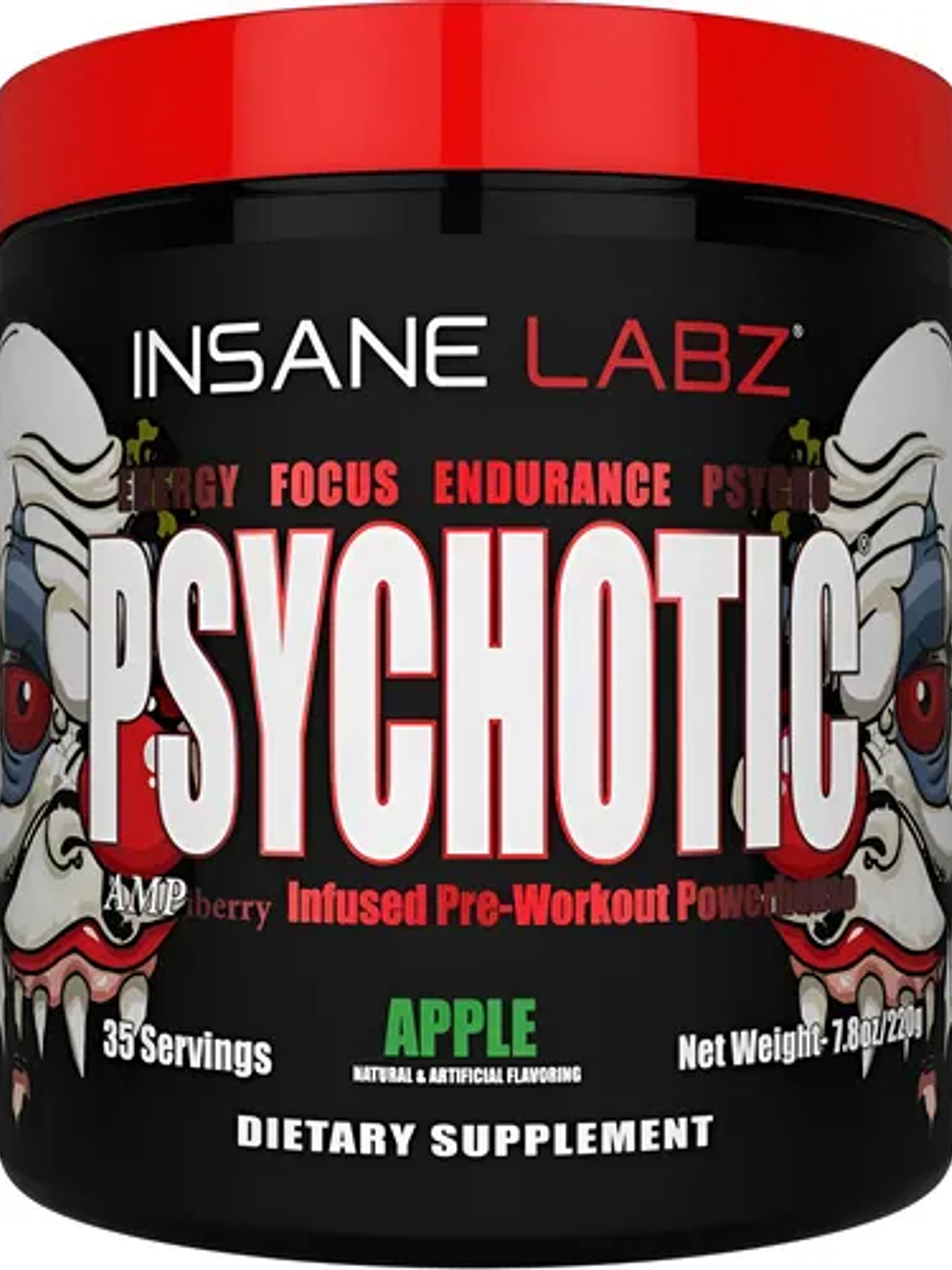 Psychotic RED Infused Pre-Workout USA - 220 grs / 35 servicios, apple 1