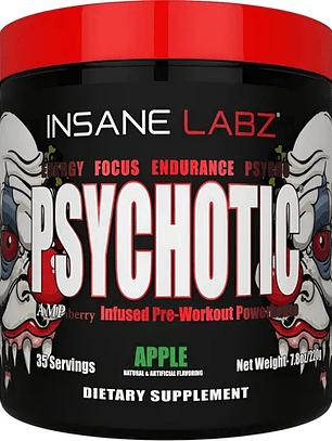 Psychotic RED Infused Pre-Workout USA - 220 grs / 35 servicios, apple
