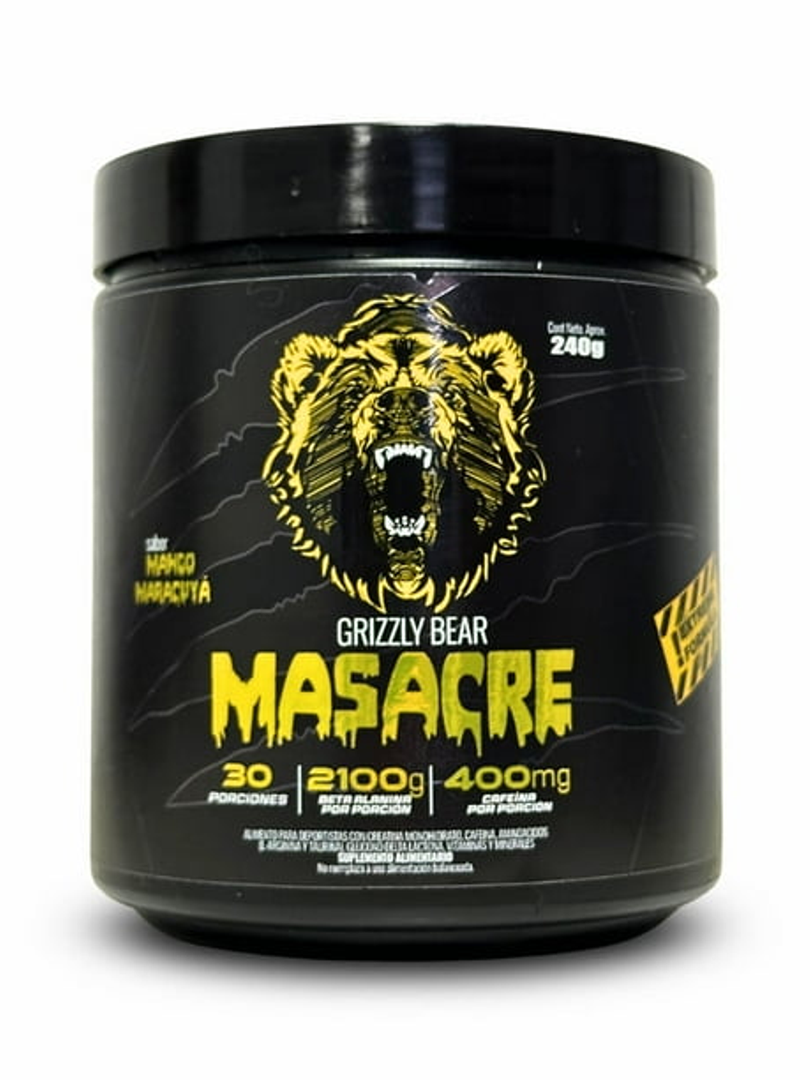 MASACRE Pre Workout - 240 grs / 30 servicios, mango maracuyá 1