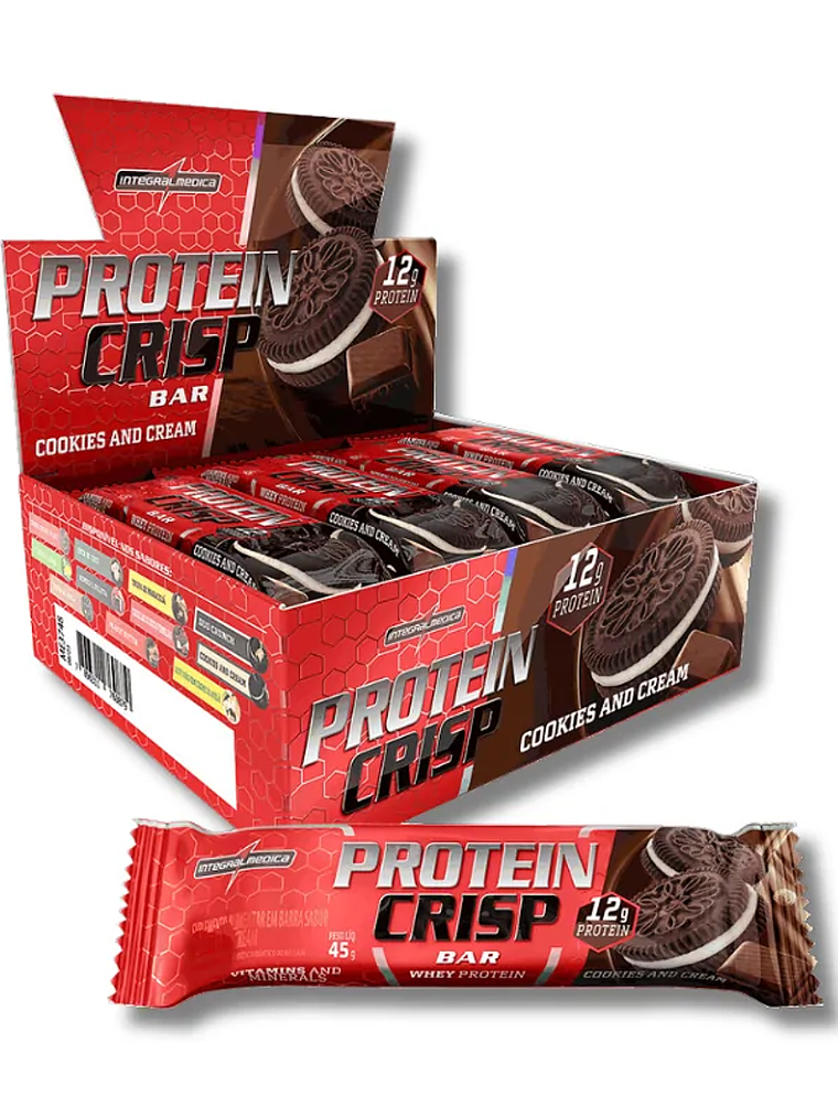 CRISP BAR 12 grs Protein - 12 unidades / 45 grs, cookies and cream 1