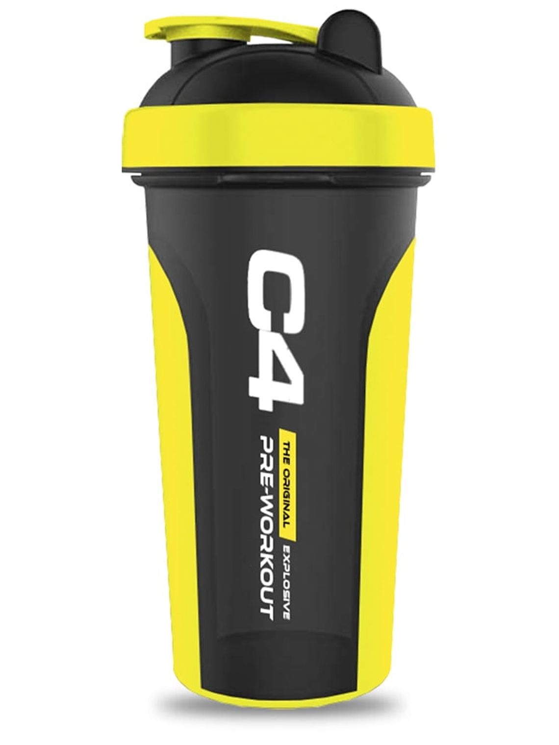 Shaker C4 Black/Yellow c/rejilla mezcladora (PLÁSTICO ENGOMADO ANTIDESLIZANTE) - CIERRE FÁCIL - 700 ml 1