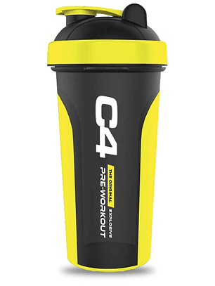 Shaker C4 Black/Yellow c/rejilla mezcladora (PLÁSTICO ENGOMADO ANTIDESLIZANTE) - CIERRE FÁCIL - 700 ml