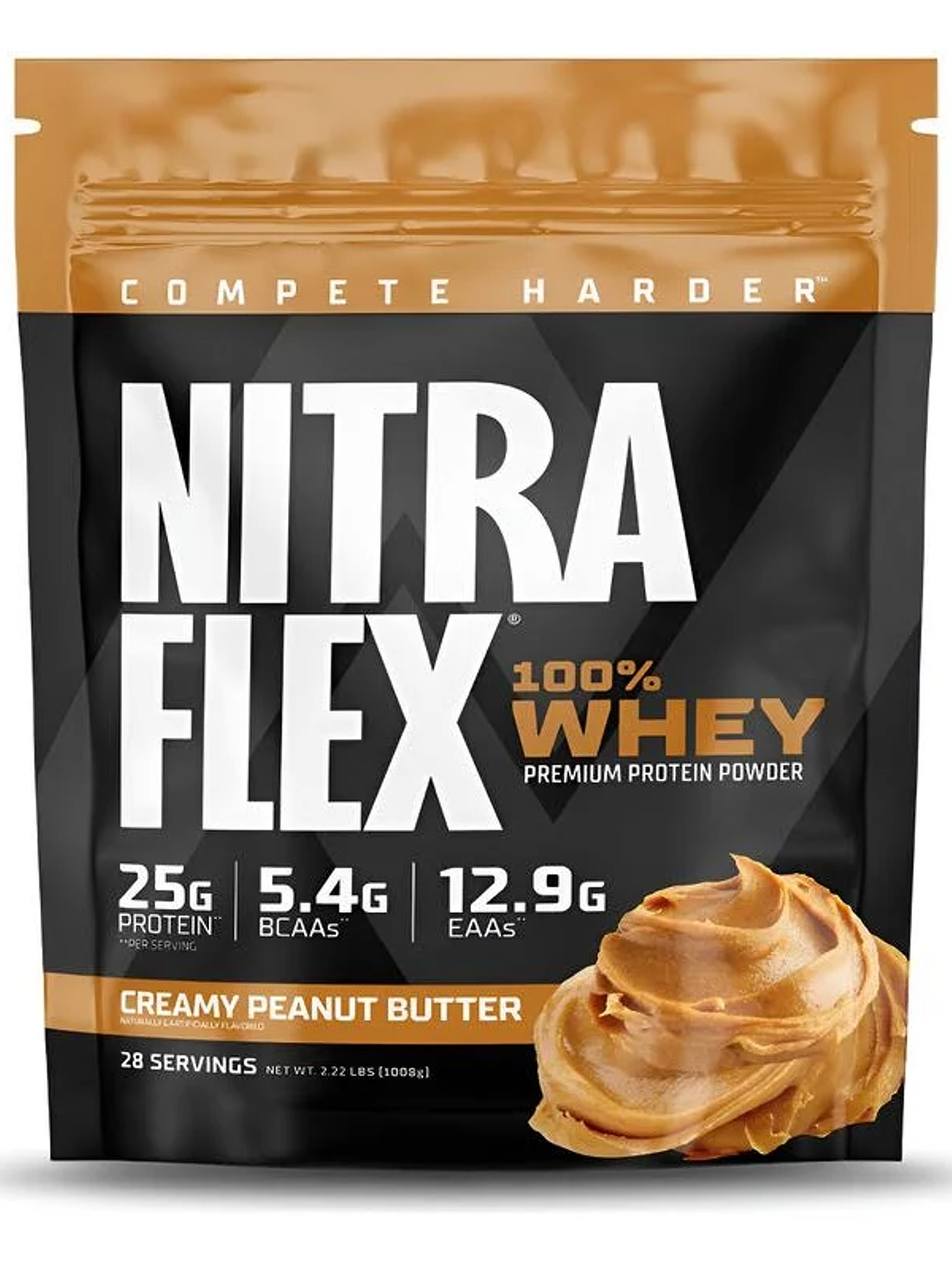 NITRAFLEX 100% Whey Premium Protein Powder - 2.2 lbs / 28 servicios, creamy peanut butter 1