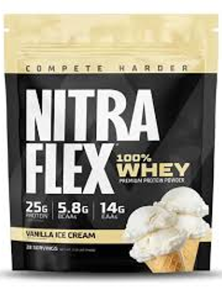 NITRAFLEX 100% Whey Premium Protein Powder - 2.1 lbs / 28 servicios, vainilla ice cream 1