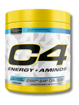 C4 Energy + Aminos USA - 249 grs / 30 servicios, blue raspberry
