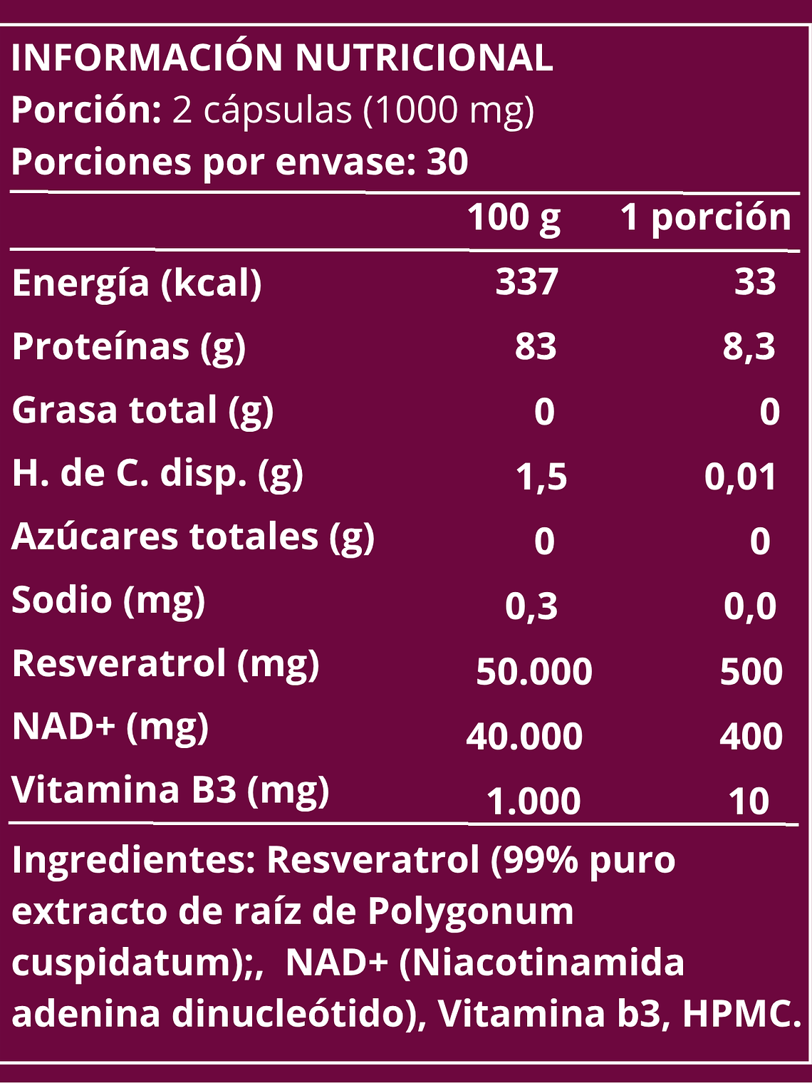 Nad+ Resveratrol (para 30 días) 4