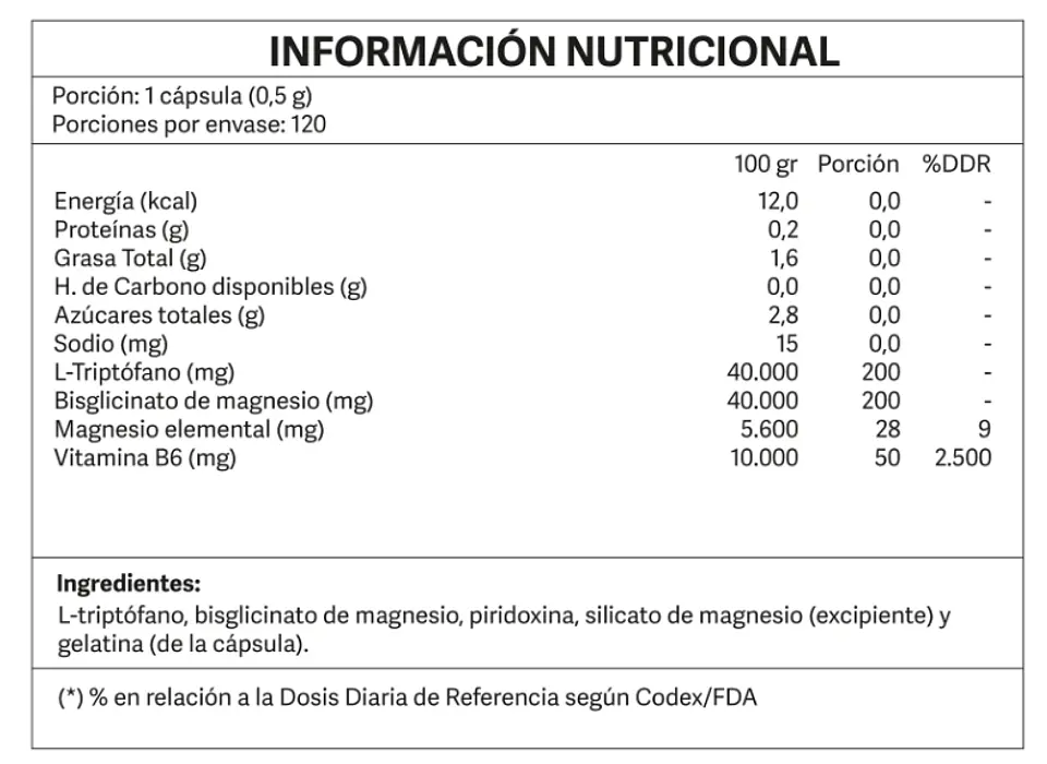 Bisglicinato de magnesio + L- Triptofano y B6 120 Caps | Sueño Profundo 5