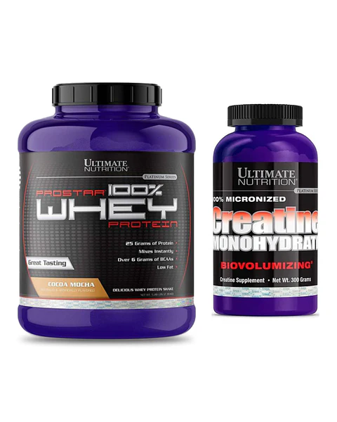 Ultimate Proteina Prostar 100% Whey 5.28 Lb Cocoa Mocha + Ultimate Nutrition Creatina Biovolumizing 300 gr