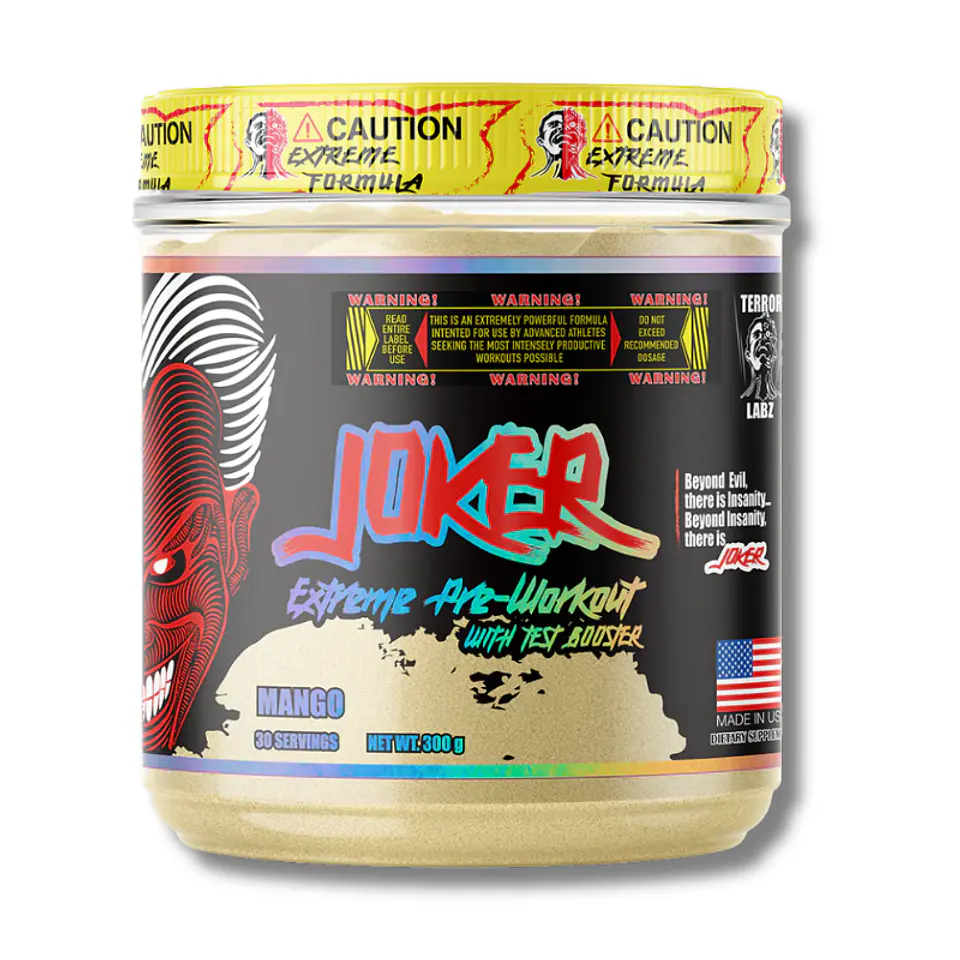 Pre entreno JOKER EXTREME With TEST BOOSTER USA 300 grs Mango (30 servicios) 1