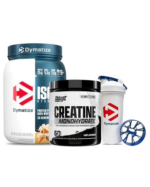 Dymatize ISO 100 1.4 LB Gourmet Vanilla (20 servicios) + Nutrex Creatina Monohydrate 300grs + Shaker Dymatize Blanco (700ml)