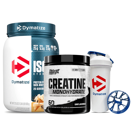 Dymatize ISO 100 1.4 LB Gourmet Vanilla (20 servicios) + Nutrex Creatina Monohydrate 300grs + Shaker Dymatize Blanco (700ml) 1