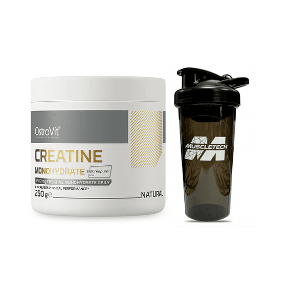 Creatina  Ostrovit Creapure 250 G Sin Sabor + Shaker Muscletech Black 700ml 1