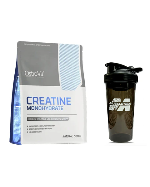 Ostrovit Creatina 500 G Sin Sabor + Shaker Muscletech Black 700ml