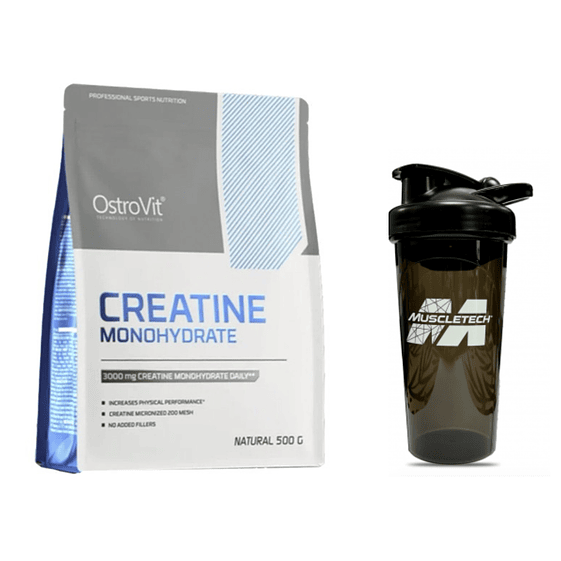 Ostrovit Creatina 500 G Sin Sabor + Shaker Muscletech Black 700ml 1
