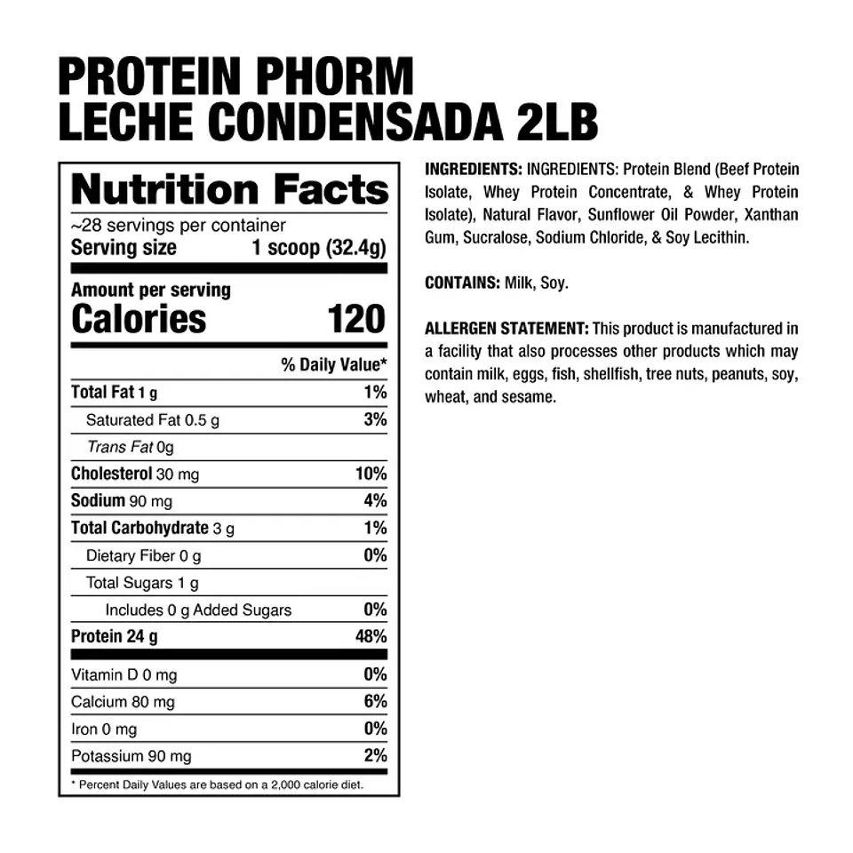 Dragon Pharma Protein PHORM Beef + Whey Hybrid Protein Matrix 2 lbs (29 servicios) Leche Condensada 3