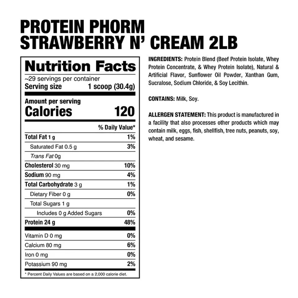 Dragon Pharma Protein PHORM Beef + Whey Hybrid Protein Matrix 2 lbs (29 servicios) Strawberry N' cream 2