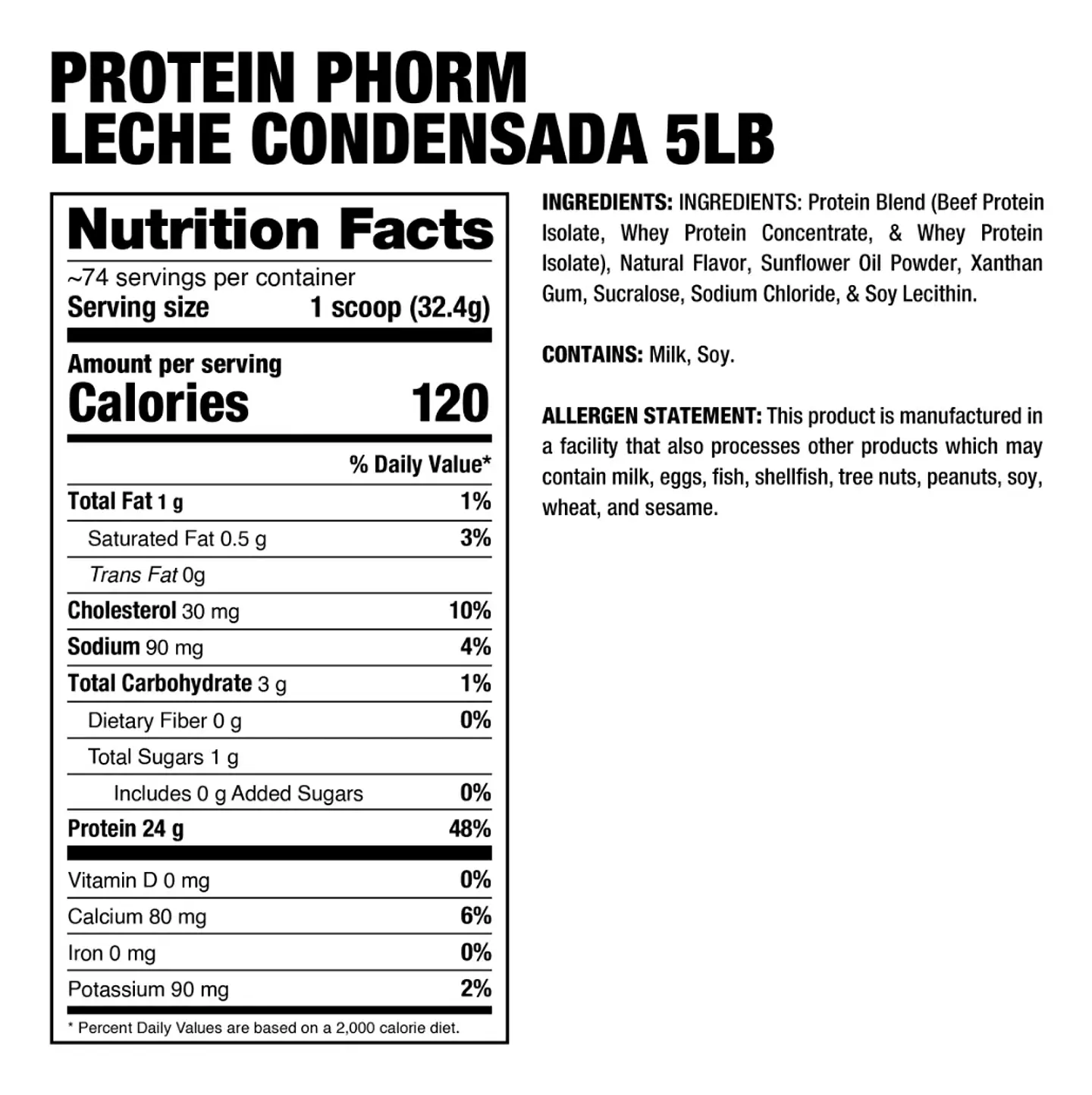 Dragon Pharma Protein PHORM Beef + Whey Hybrid Protein Matrix 5 lbs (74 servicios) Leche Condensada 2