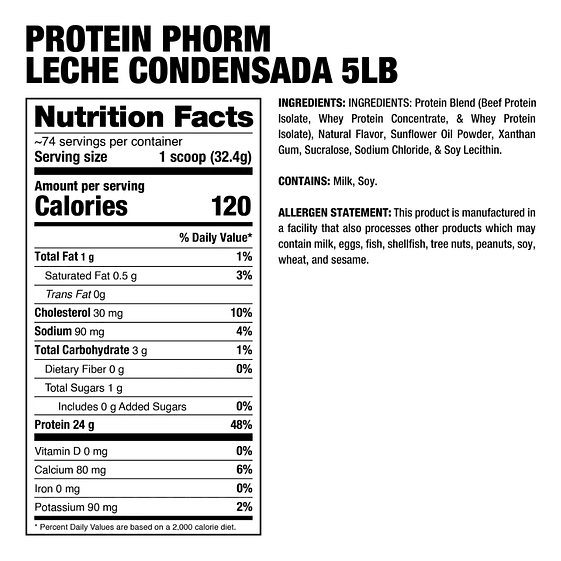 Dragon Pharma Protein PHORM Beef + Whey Hybrid Protein Matrix 5 lbs (74 servicios) Leche Condensada 2