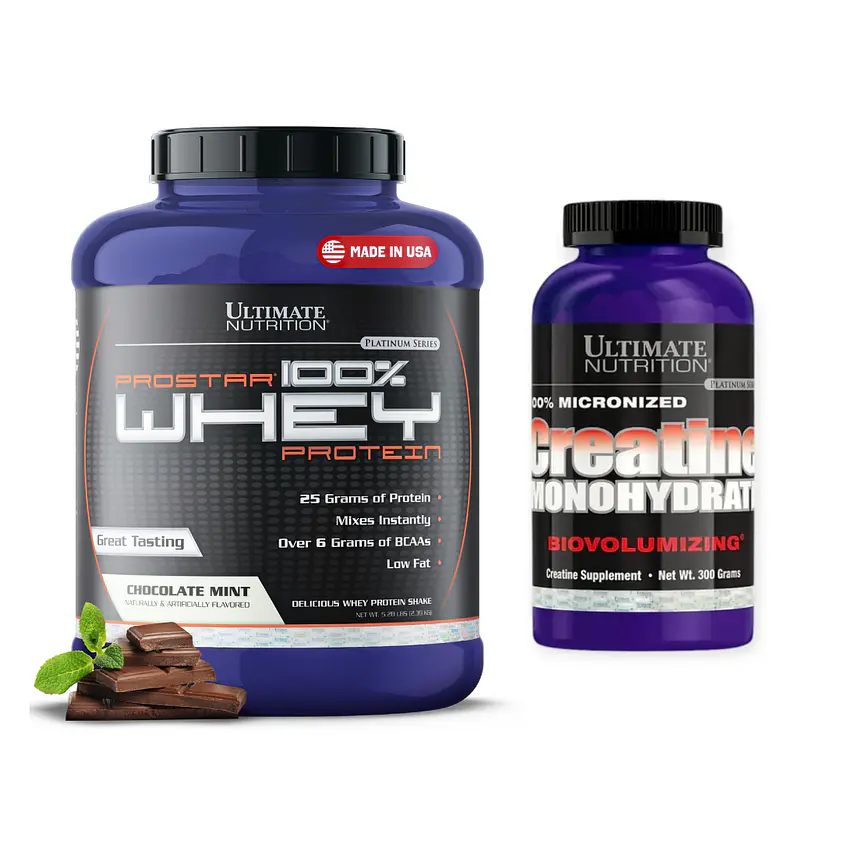 Ultimate Proteina Prostar 100% Whey 5.28 Lb Chocolate Menta + Ultimate Nutrition Creatina Biovolumizing 300 gr 1