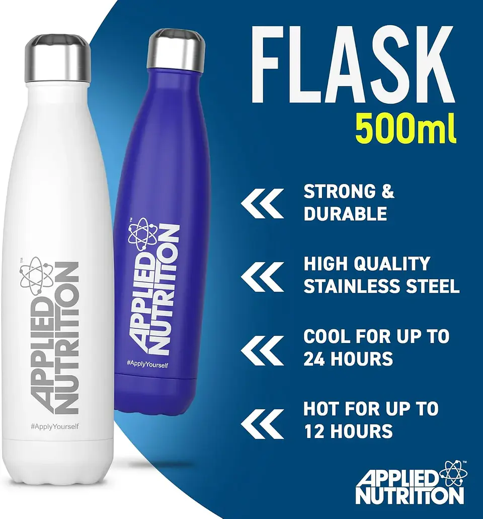 Botella Flask Applied Nutrition acero inoxidable 500ml con aislamiento térmico BLANCO 3
