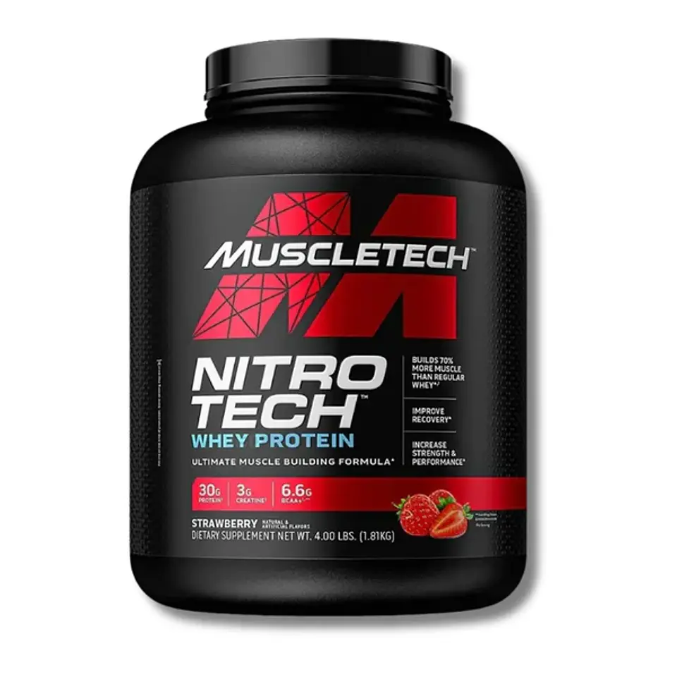 Muscletech NITROTECH Whey Protein (C/CREATINA) 4 lbs (41 servicios) Strawberry 1