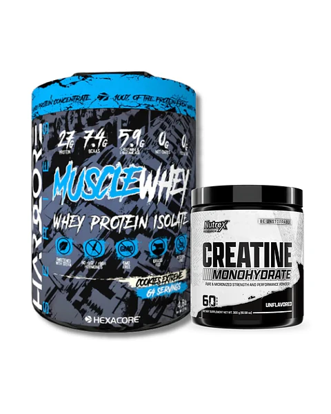 HEXACORE Muscle Whey ISOLATE 4.8 lbs Cookies extreme + Nutrex Creatina Monohydrate 300grs