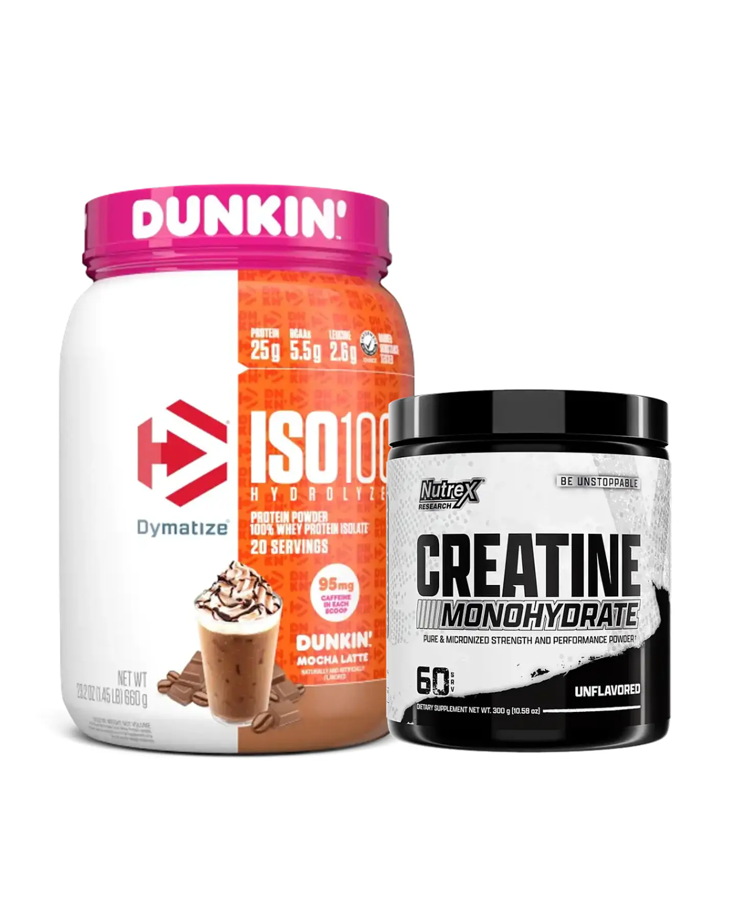 ISO 100 Dymatize Proteina 1.4 Lb Dunkin Edición Limitada Mocha Latte + Nutrex Creatina Monohydrate 300grs (60 servicios) 1
