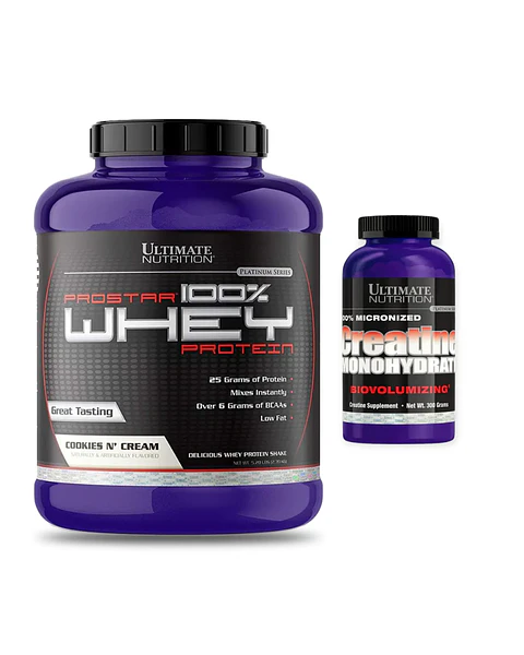 Ultimate Prostar 100% Whey 5.28 Lb Cookies And Cream + Ultimate Nutrition Creatina Biovolumizing 300 gr