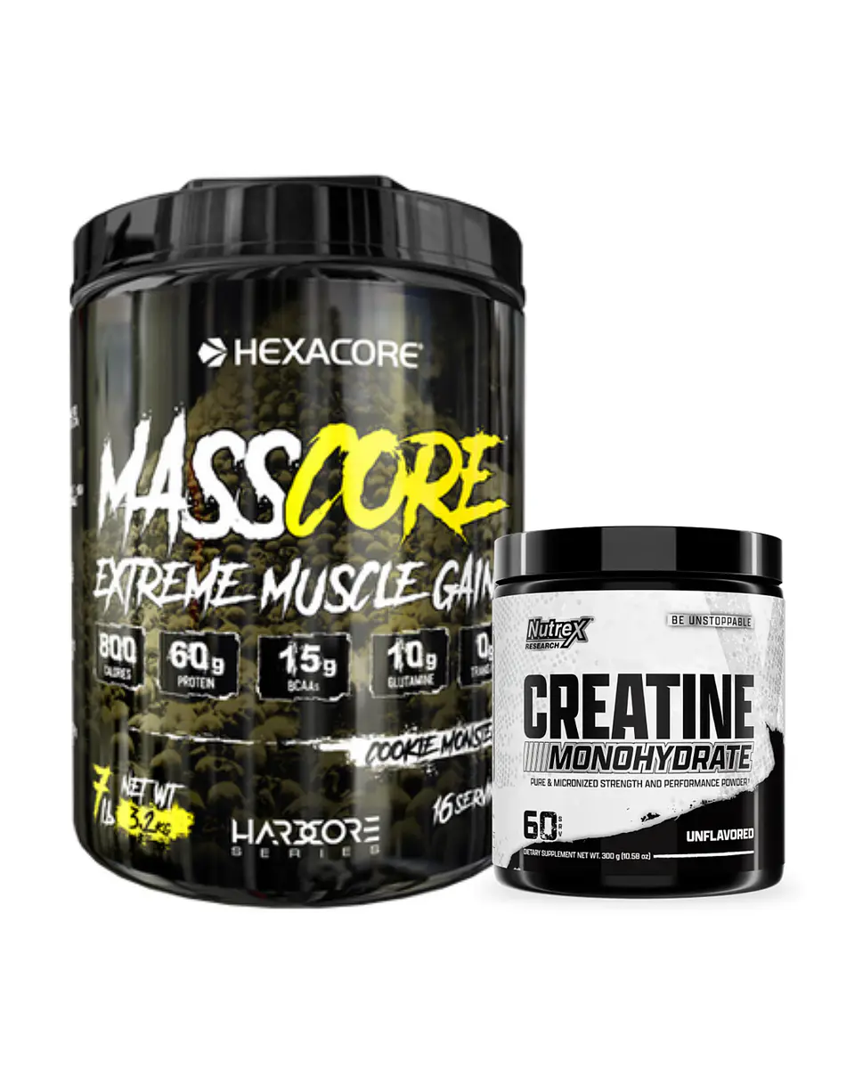 Hexacore MassCore EXTREME Muscle Gains 7 lbs (16 servicios) Cookie monster + Nutrex Creatina Monohydrate 300grs (60 servicios) 1