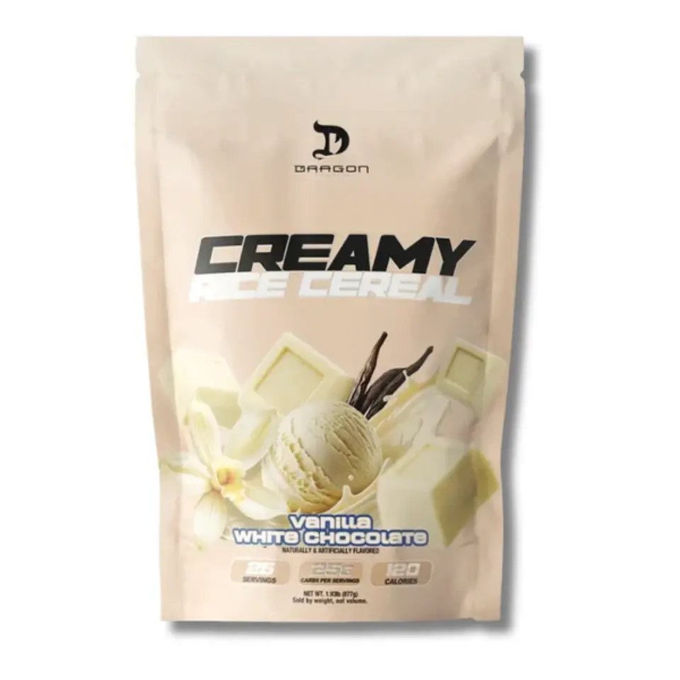DRAGON PHARMA Creamy RICE CEREAL 1.96 lbs (25 servicios) Vainilla White Chocolate 1