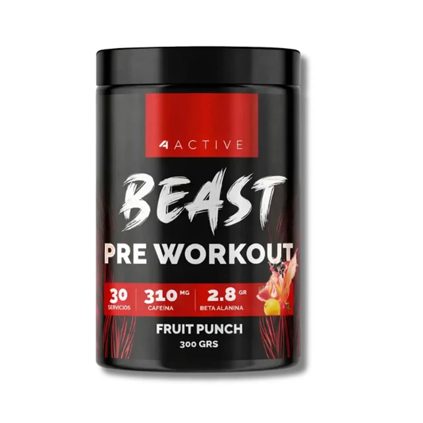 Pre entreno BEAST 4active 320 grs (30 servicios) Fruit Punch 1