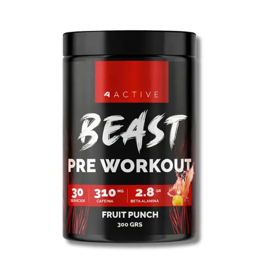 Pre entreno BEAST 4active 320 grs (30 servicios) Fruit Punch 1
